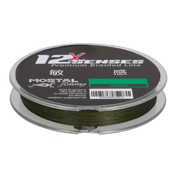 Mostal 12X Braid Senses Premium Braid 0,12mm 300m green 9kg 12-Fach geflochtene Schnur